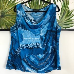 Lafayette148 blue water colored business blouse